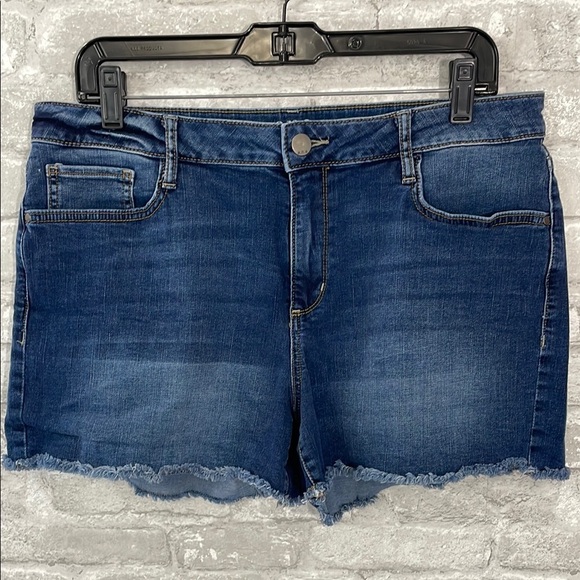 a.n.a Pants - a.n.a Mid Rise Denim Shorts with Distressed Hem